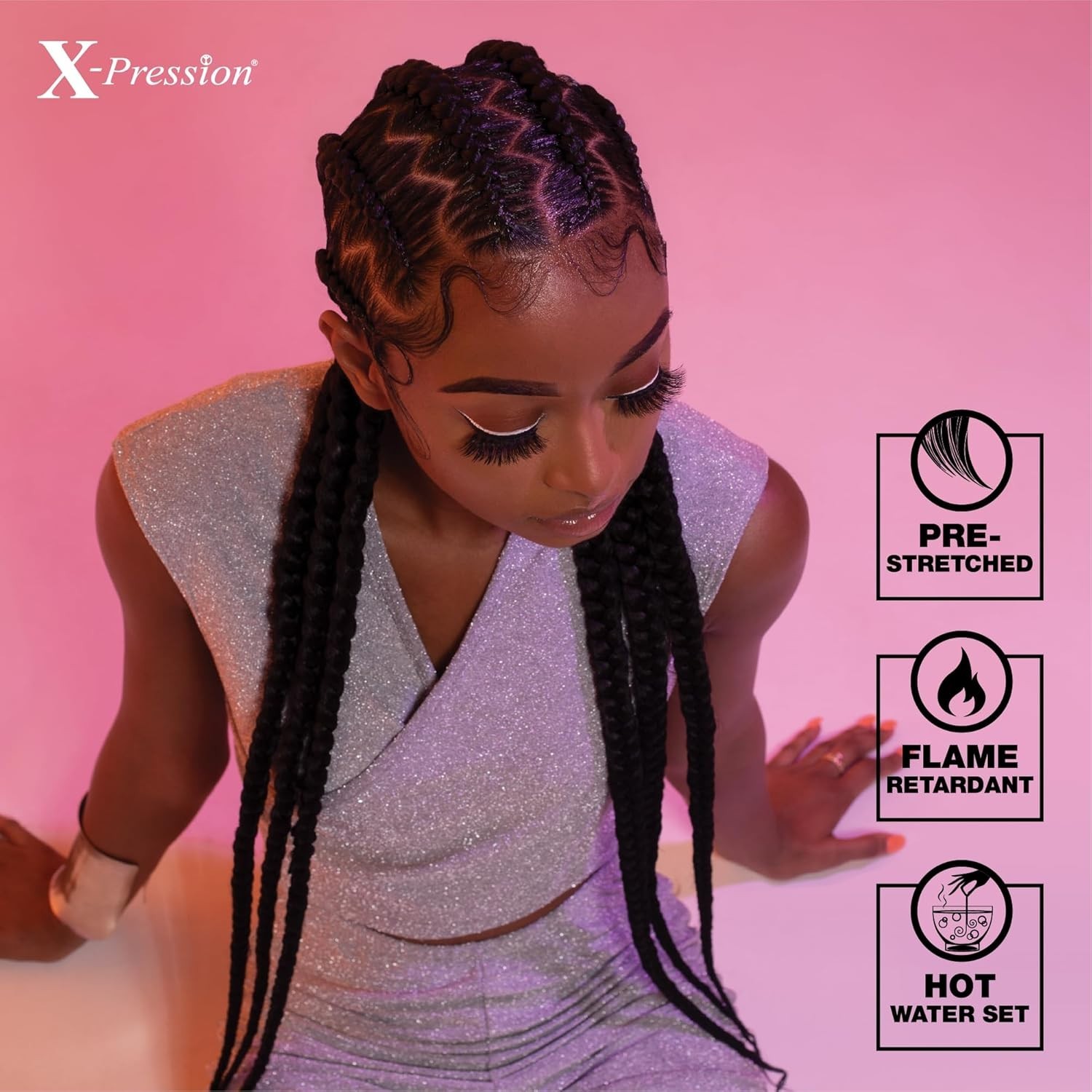 Sensationnel X-pression prestretched braiding hair – 58 inch kanekalon OFFBLACK