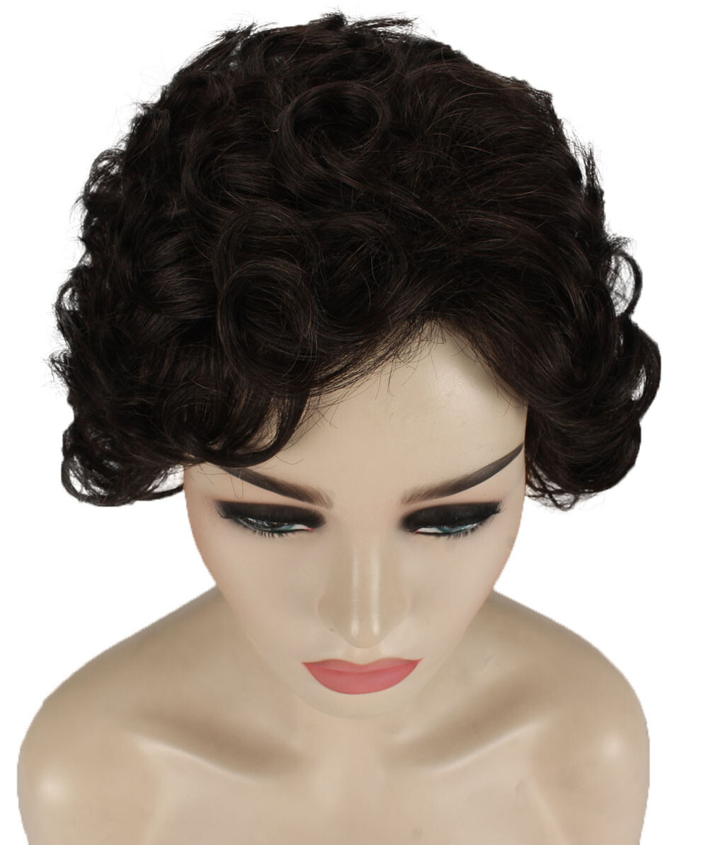 Monroe – Curly Kanekalon Synthetic Fiber Full Wig, 4 – 4.5 in, Dark Brown