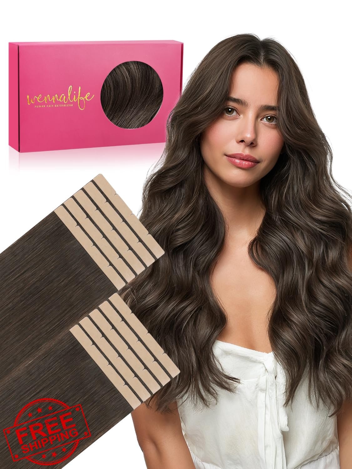 Wennalife 8cm Tape Human Hair 14 Inch Cool Dark Brown