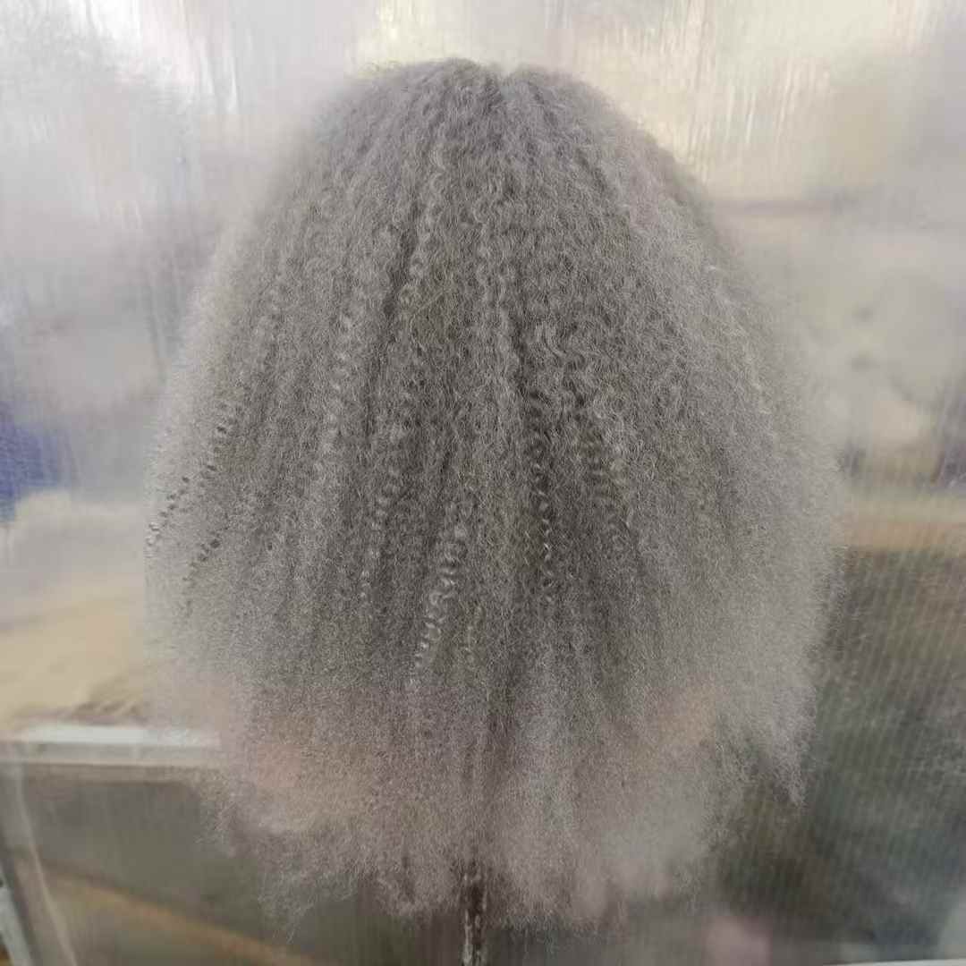 Light Gray Kinky Straight Lace Front Wigs 200 Density Real Human Hair Wigs