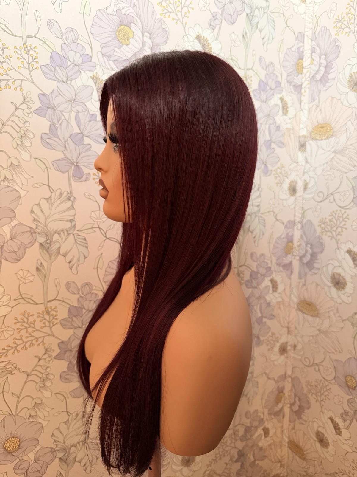 23” Burgundy Wig Human Hair Lace Top 7×5 Closure Wig