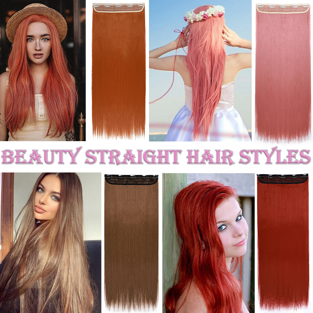 One Piece Hair Clip-in Hair Extensions Wavy Curly Straight Fake 5 clips Hair US