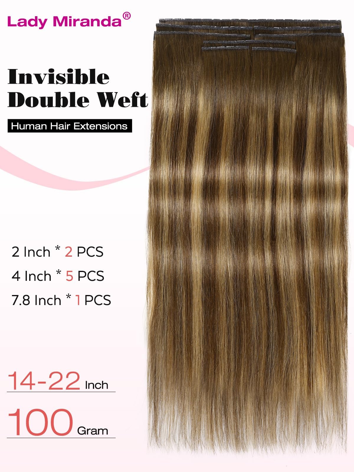 Lady Miranda 18 Inch 100G 8Pcs Ovo Double Weft Invisible Pu Hair Extensions