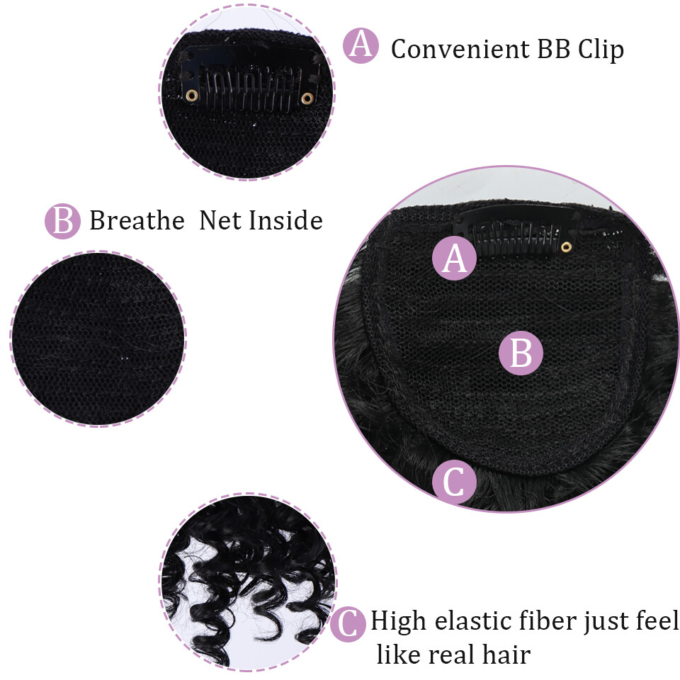 Clips on Jerry Curly Hair Bangs Clip in 100% Human Hair Front Bangs For Women