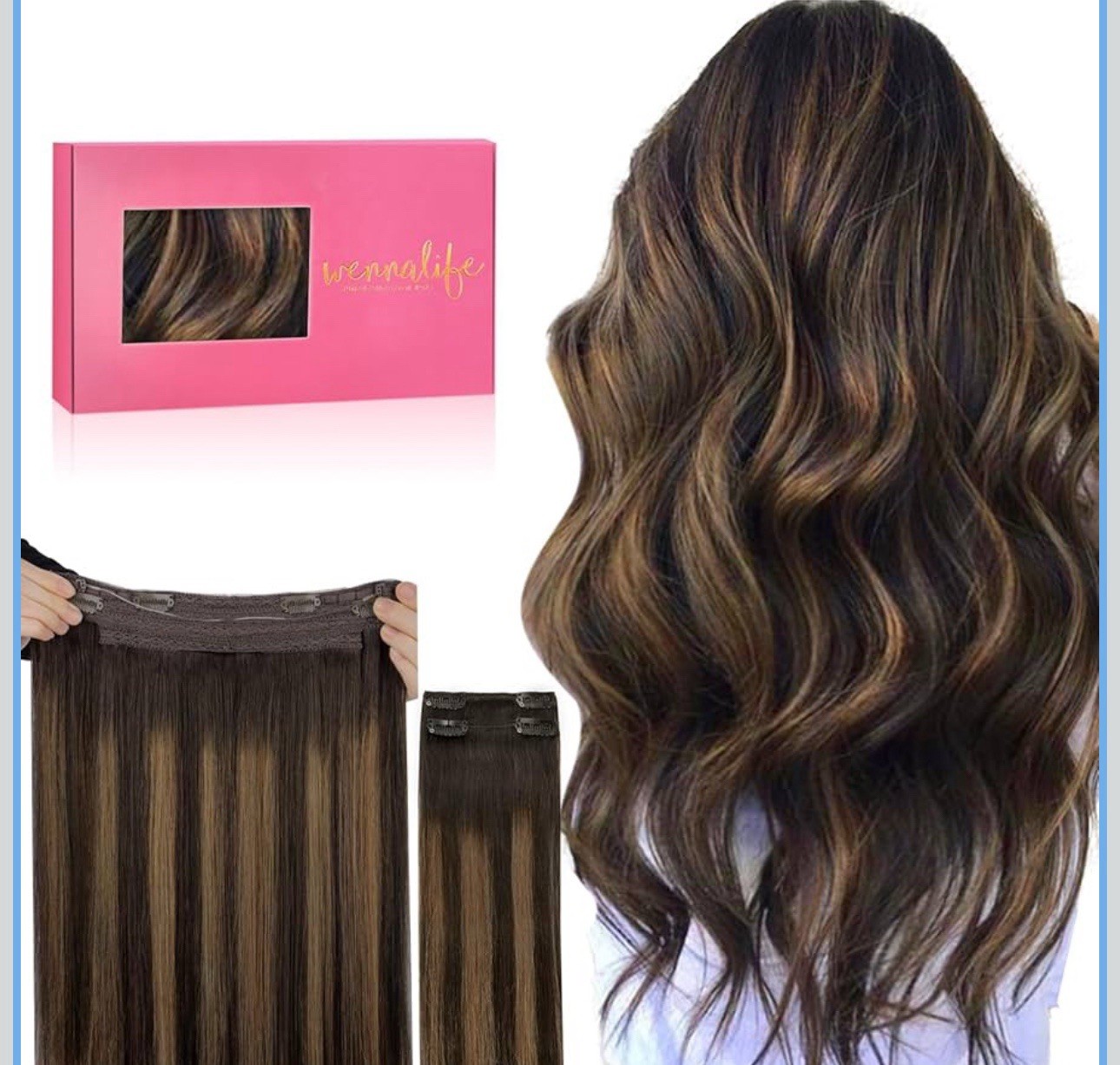 Wennalife Clip in Human Hair #2/6/2 Balayage Dark Brown Mixed Chestnut Brown