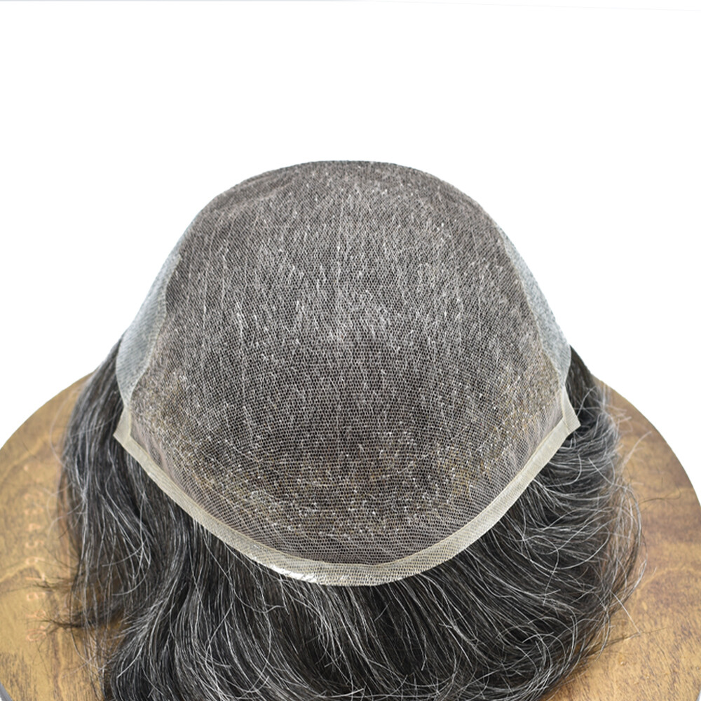 French Lace Front Mens Toupee Hairpeice Poly Skin Human Hair Replacement Systems