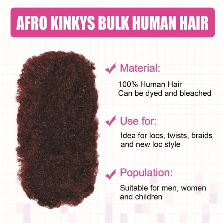 30g 100% Real Human Hair Bulk – Kinky Curly Afro Bundles for Natural Styles