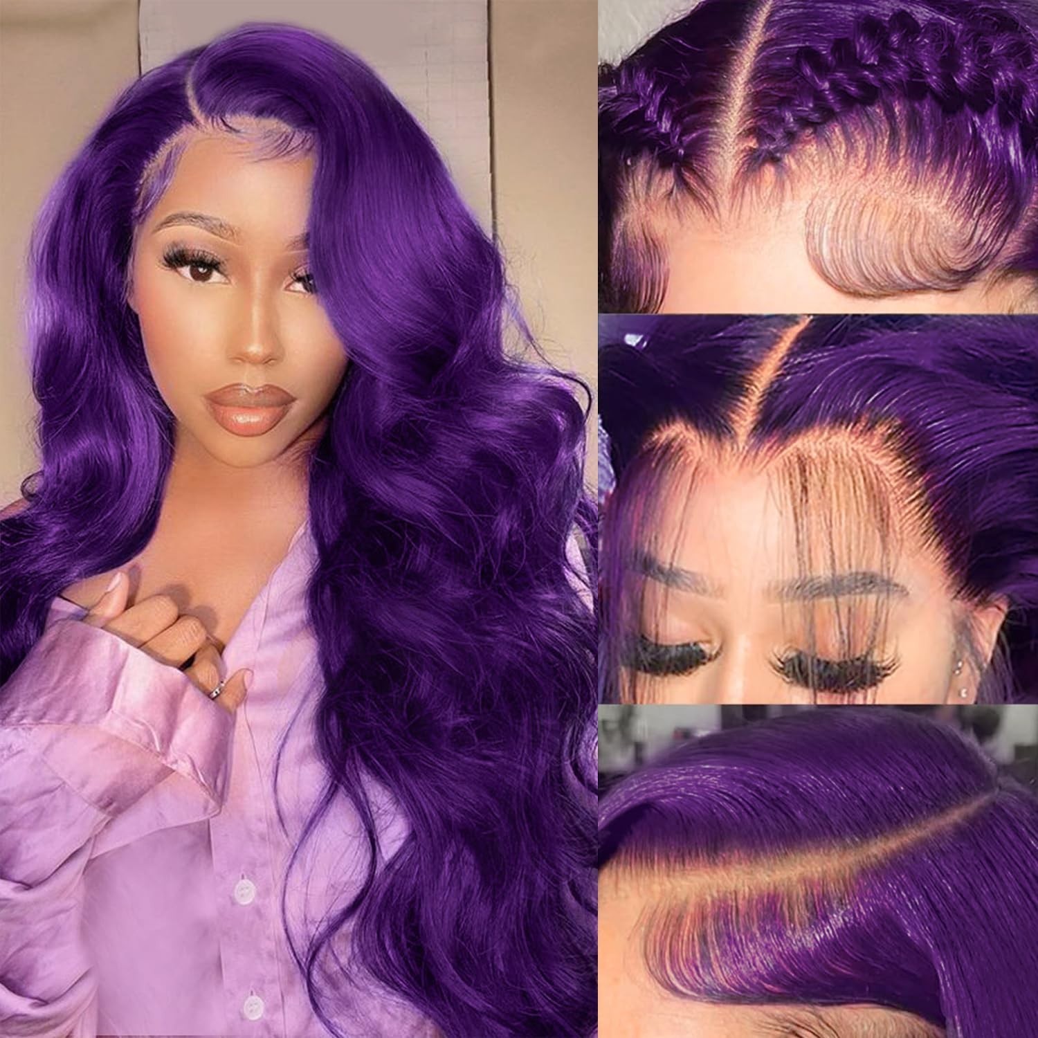 5×5 Purple Body Wave Lace Frontal Wig – 200% Density, HD Transparent, 22″ Human
