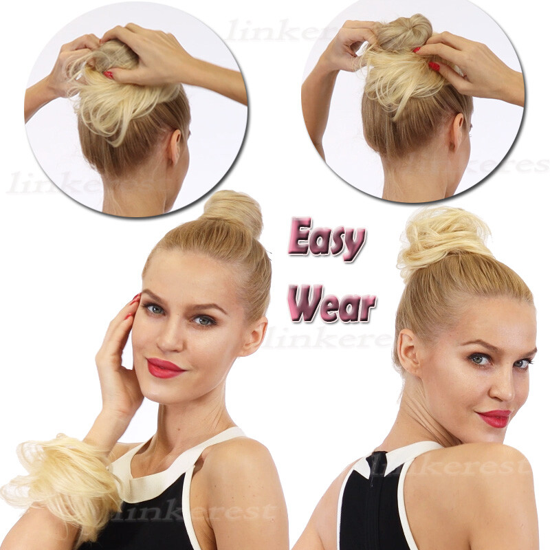 Messy Curly/Straight Bun Hairpiece 100% Remy Human Hair Piece Chignon Scrunchie