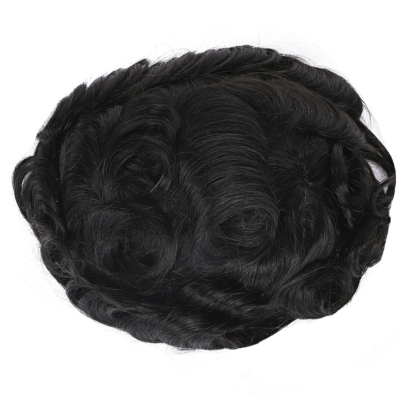 Mens Toupee Replacement System Wig Hairpiece Real Remy Human Hair Thin Skin PU