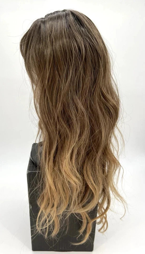 20 In Human Hair Wig Brown / Dark Roots Wavy With Bang Women Premium Hair Topper