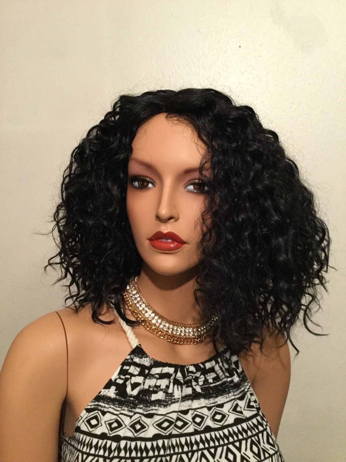 NWT NBF Blue Black Curly Wig Heat Resistant Fiber