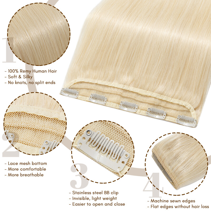 One Piece Clip in Remy Human Hair Extensions 1PCS Full Head Brunette Straight