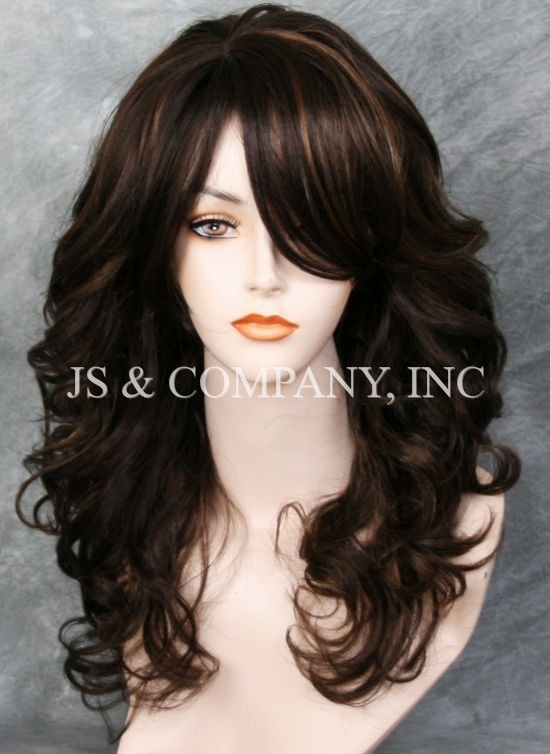 Glamorous New Big Curly Wavy Brown Auburn Mix Wig w Bangs BL 4-30