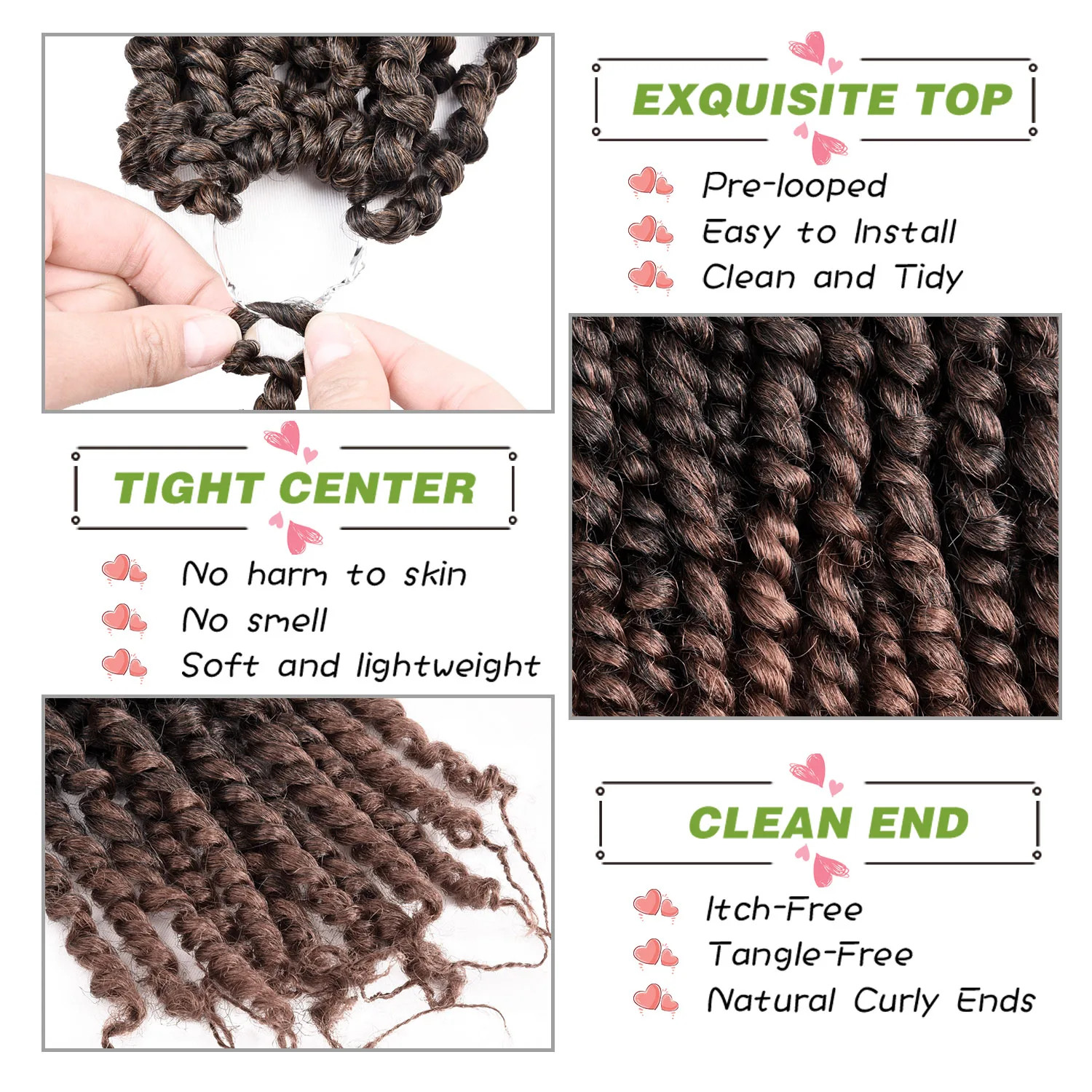 Pre-twisted Passion Twist Crochet Hair looped Synthetic Braiding Hair Extensions
