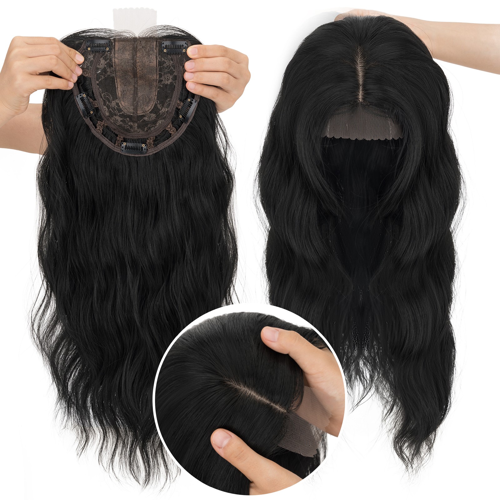 6.5×6.5 Women Topper Real As Human Hair Toupee Clip in Loose Wave Wavy Hairpiece