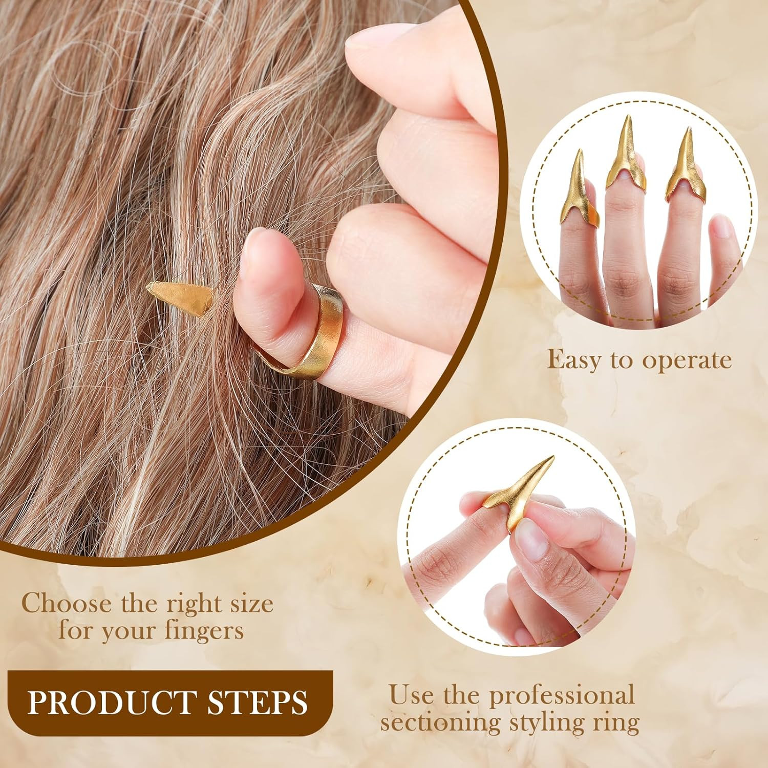 6 Pieces Metal Hair Parting & Sectioning Rings Stitch Braid Tool Finger Retro…