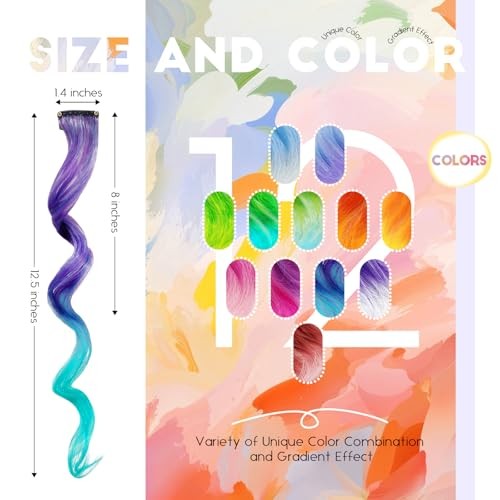 Mix Colored Hair Extensions for Kids, Girls Clip In Rainbow Multi Colors D