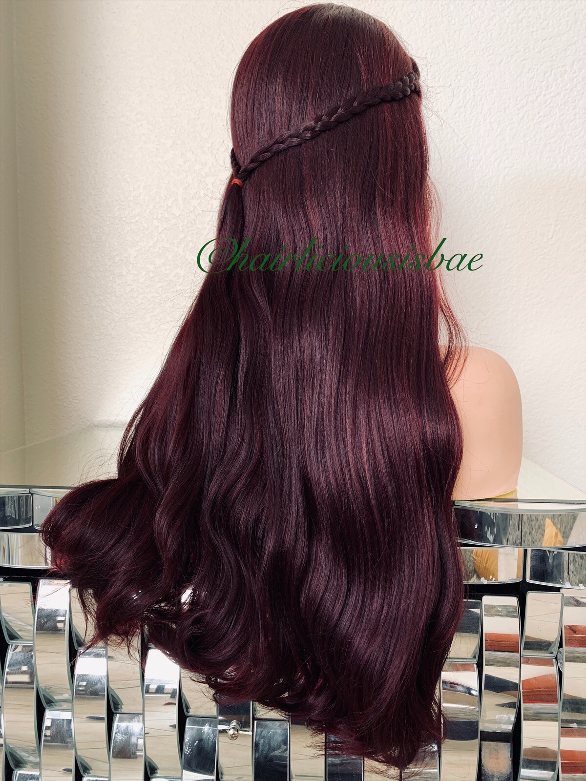 Burgundy Red Wine Wig Lace Front Wavy 24 Inch Long Heat Resistance Ok