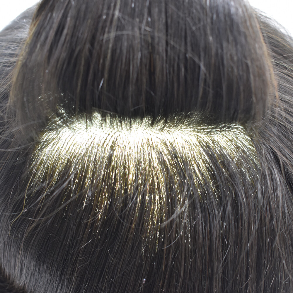 Full Poly Skin Mens Toupee 0.08mm PU Human Hair System Replacement Wig for Men