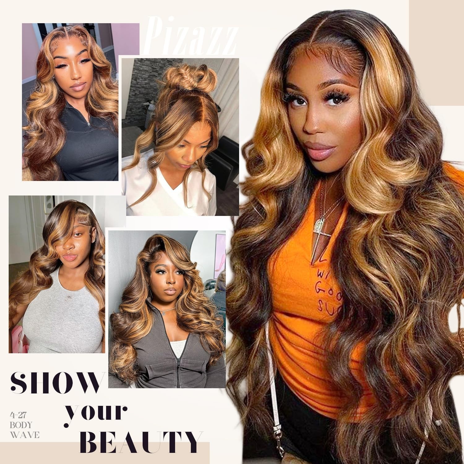 Blonde Highlight Body Wave Lace Front Wig 20″ Human Hair