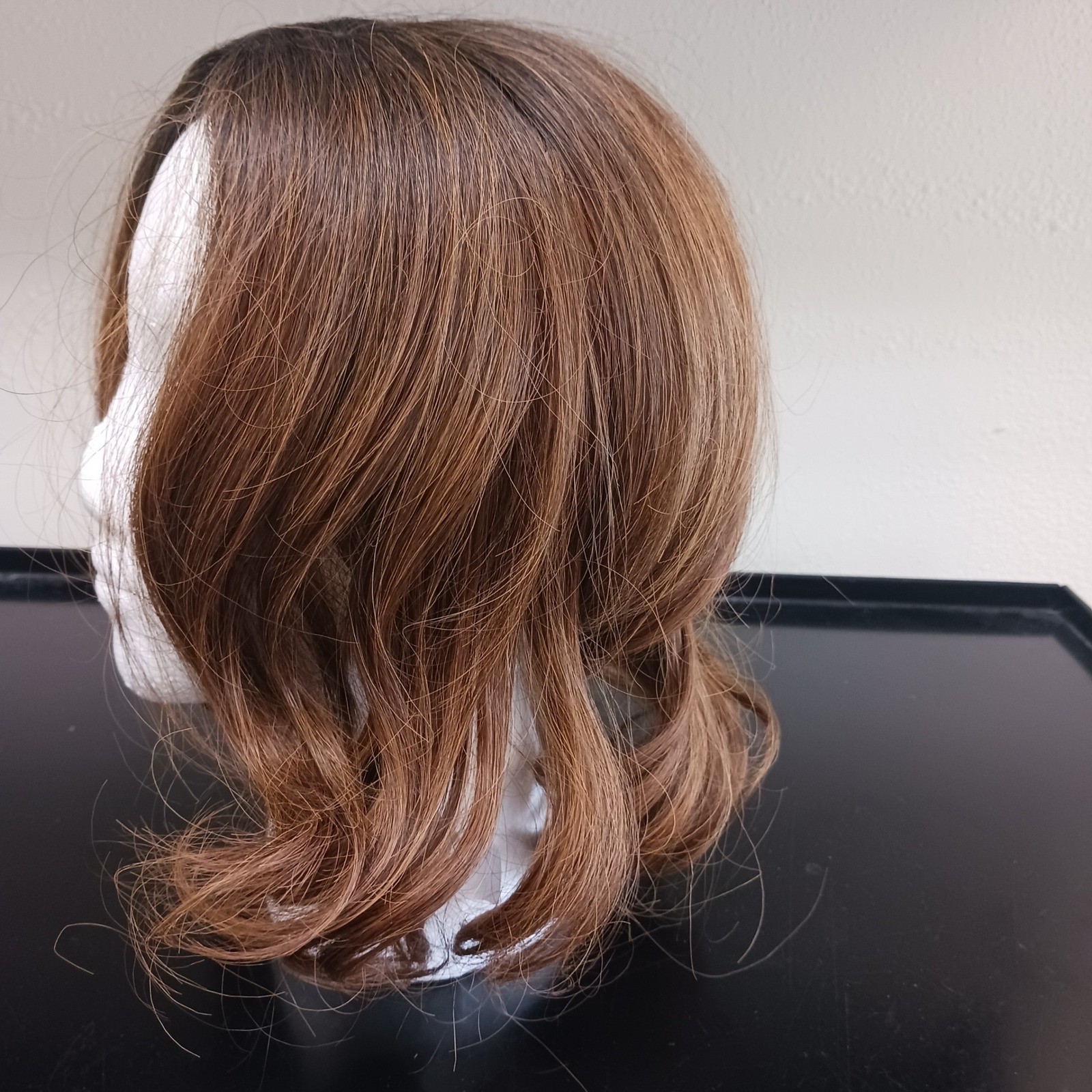 Hair Topper Golden Brown Dark Roots Clip-In center part Wavy Synthetic Hairpiece