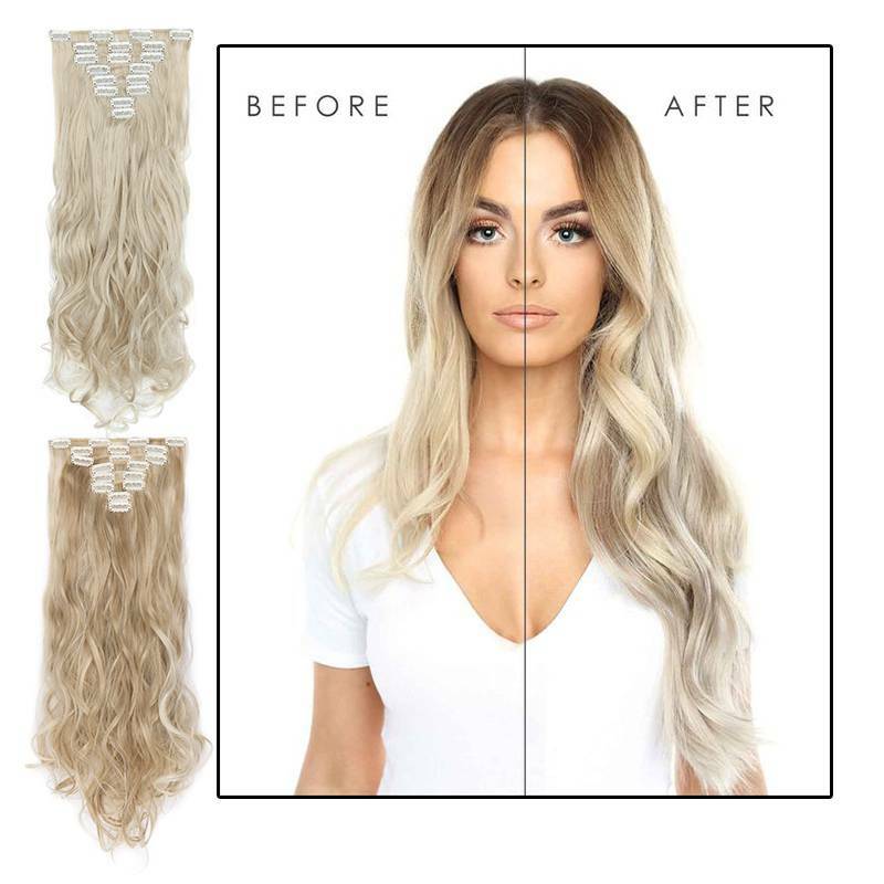 US 8Pieces Clip In Hair Extensions Full Head 100% Natural As Human Wavy/Straight