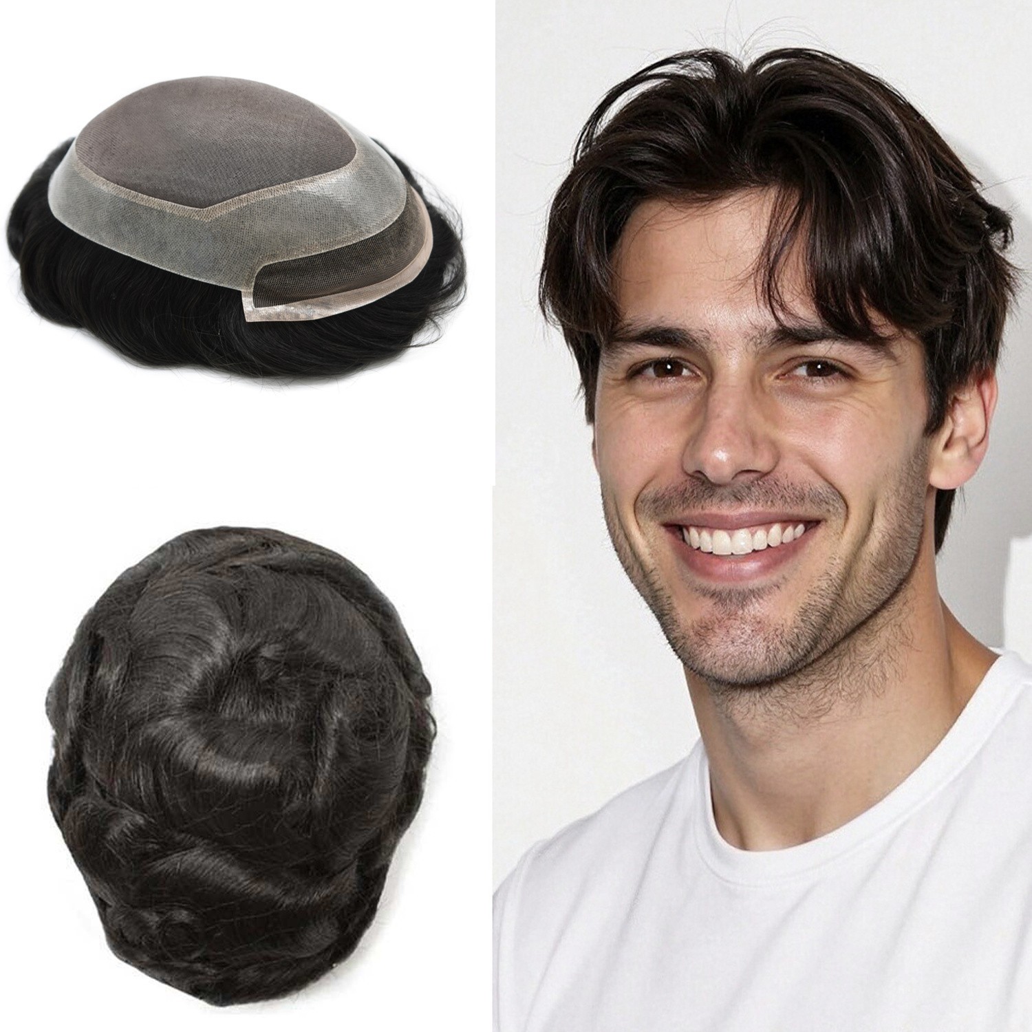 Lace Front Mens Toupee Hair Replacement System Fine Mono Thin Skin Wig Hairpiece