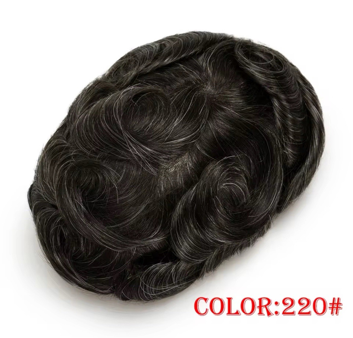 Men’s Human Hair Toupee Hairpiece Lace Base Adhesive Tape-In Wavy 5x7in