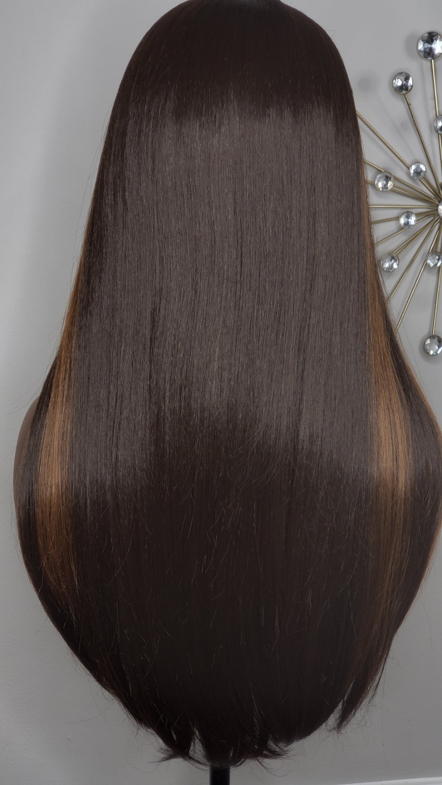New Long Straight Brown Blonde Black Hair Highlights Lace Front Wig Womens Wigs
