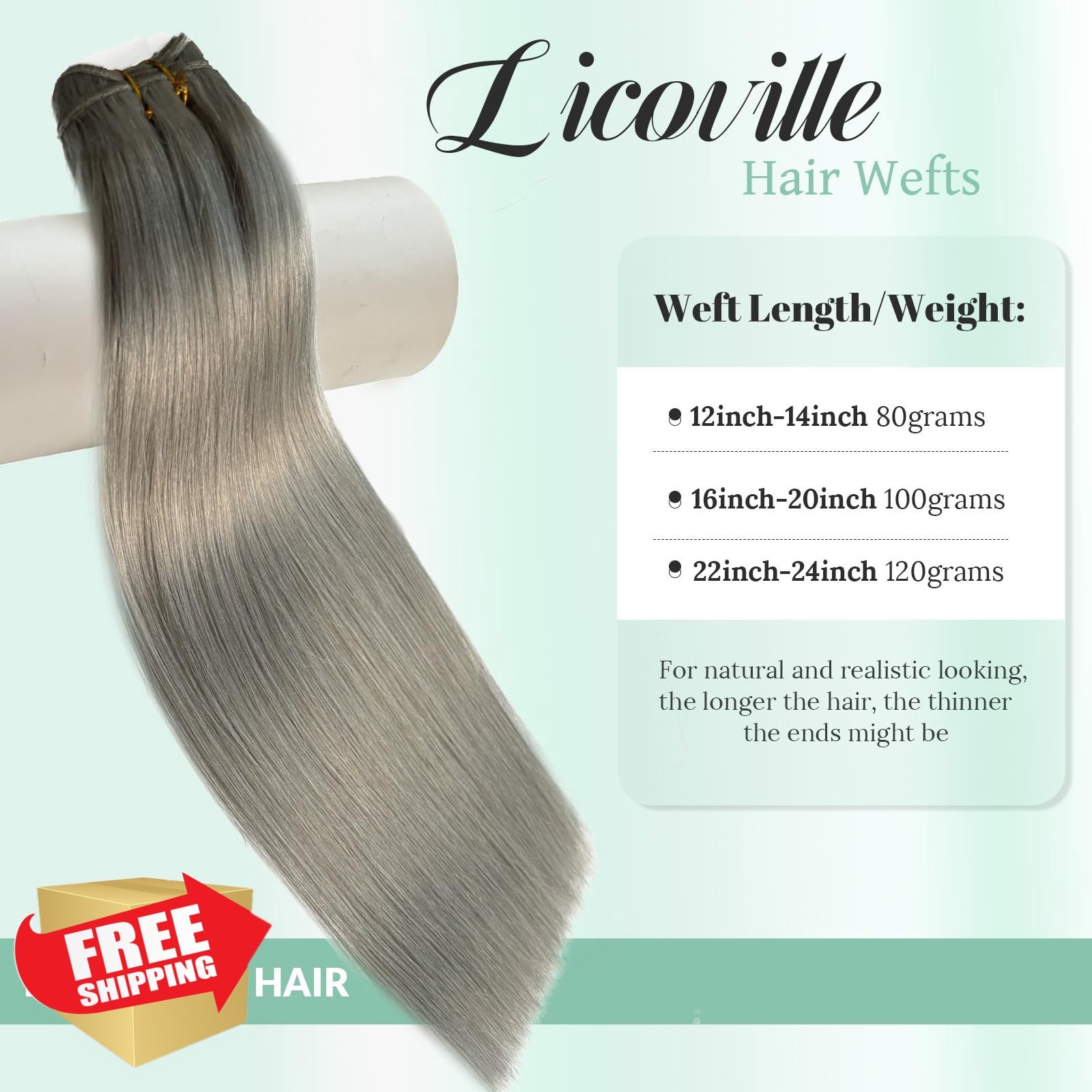 Licoville #0Grey Silve 18 Inch Sew In Hair