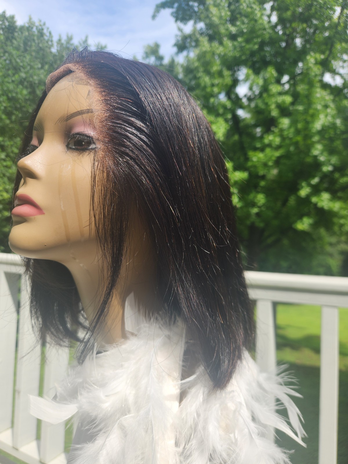 LUVME Glueless Lace Front Human Hair Bob Wig Straight Black/Blonde C-Part