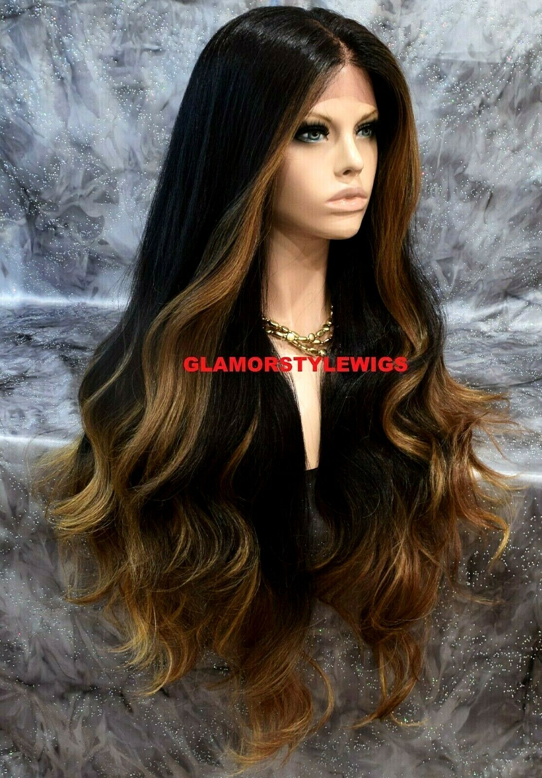 360 Free Part Human Hair Blend Lace Front Wig Long Ombre Brown Golden Blonde Mix