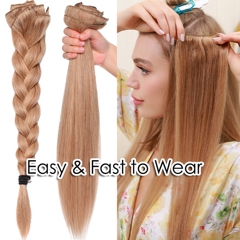 Doouble Wefts Thick Clip In 100% Real Russian Remy Human Hair Extensions 8PCS US