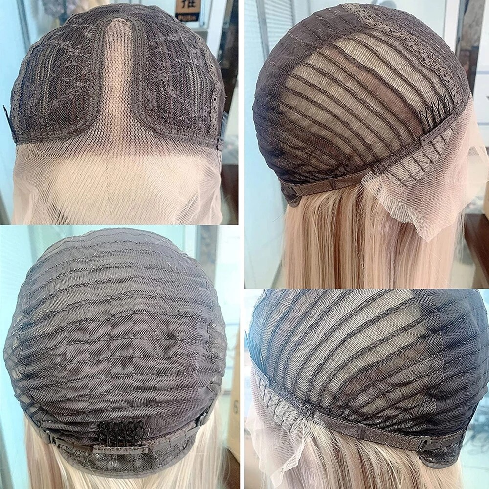 Long Straight Ash Beige Blonde Highlight Wigs Lace Front Wig for Women Daily
