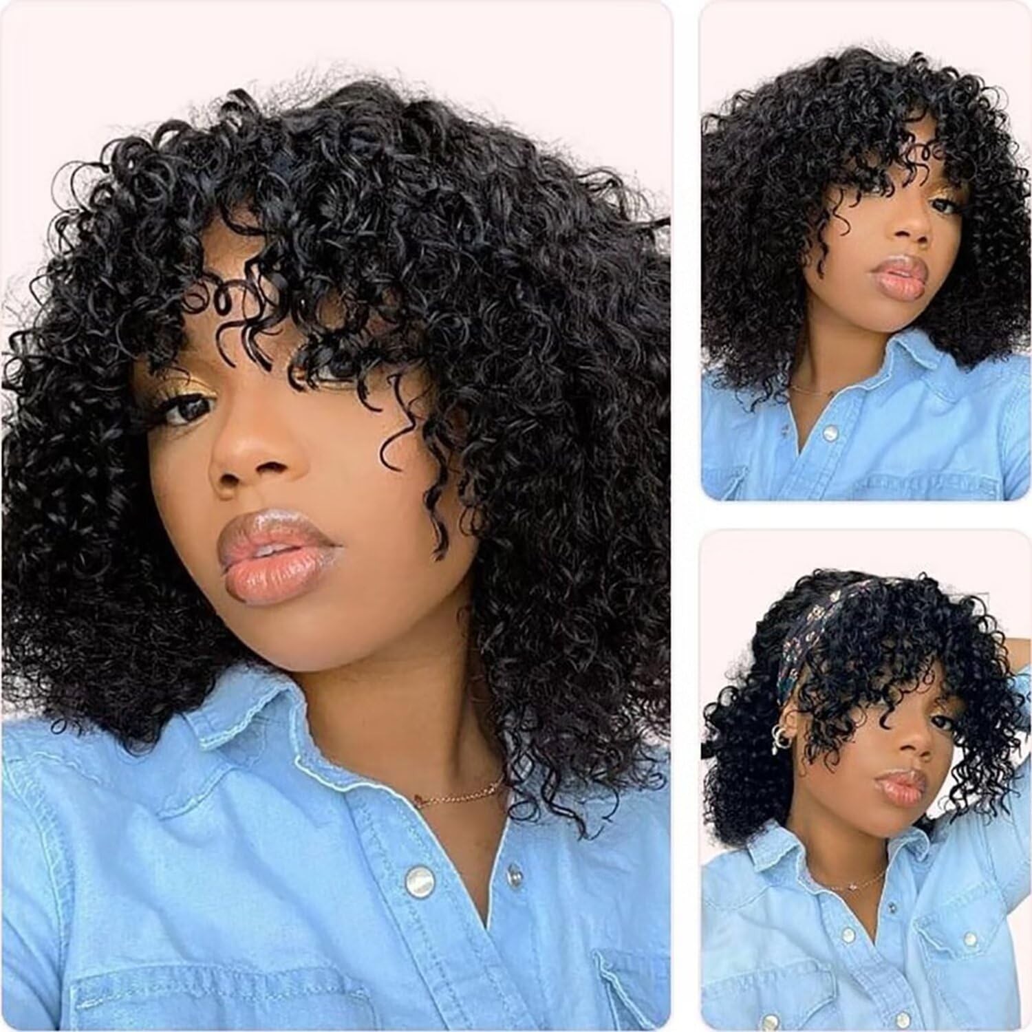 Short Bob Human Hair Wigs with Bangs 2x1Lace Front Wigs Brazilian Curly Hair