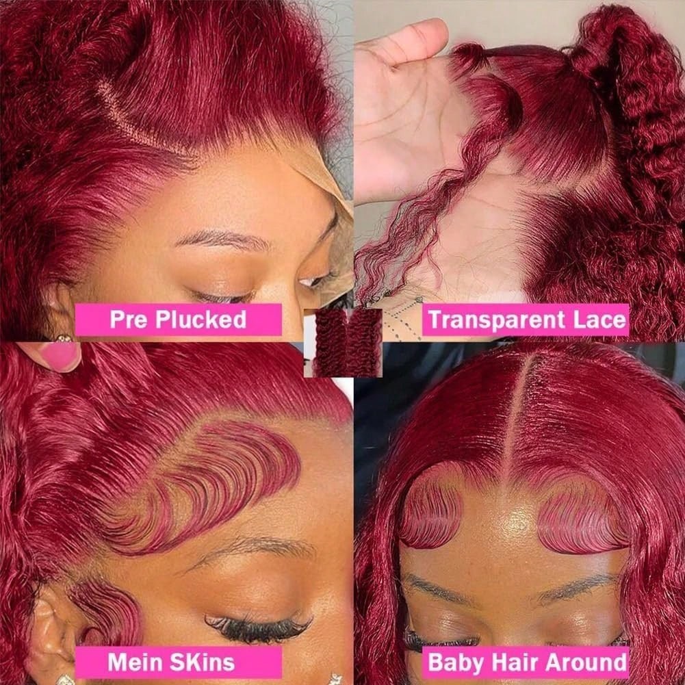 Brazilian Virgin 5×5 Jerry Curly Burgundy 99J Wigs 200% Density Human Hair