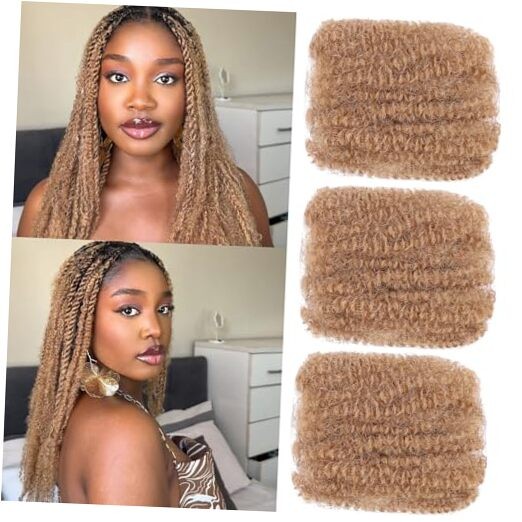 Afro Kinky Curly Braiding Bulk Hair For Mini 16 Inch (Pack of 3) Honey Blonde#