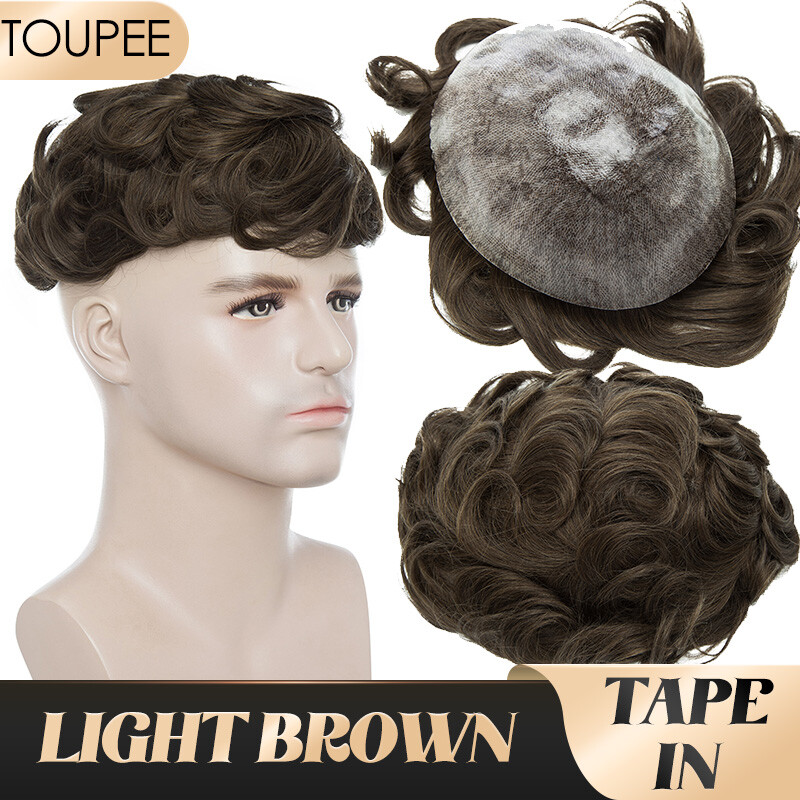 Full Poly Skin Mens Toupee PU Remy Human Hair System Replacement Wigs for Men US