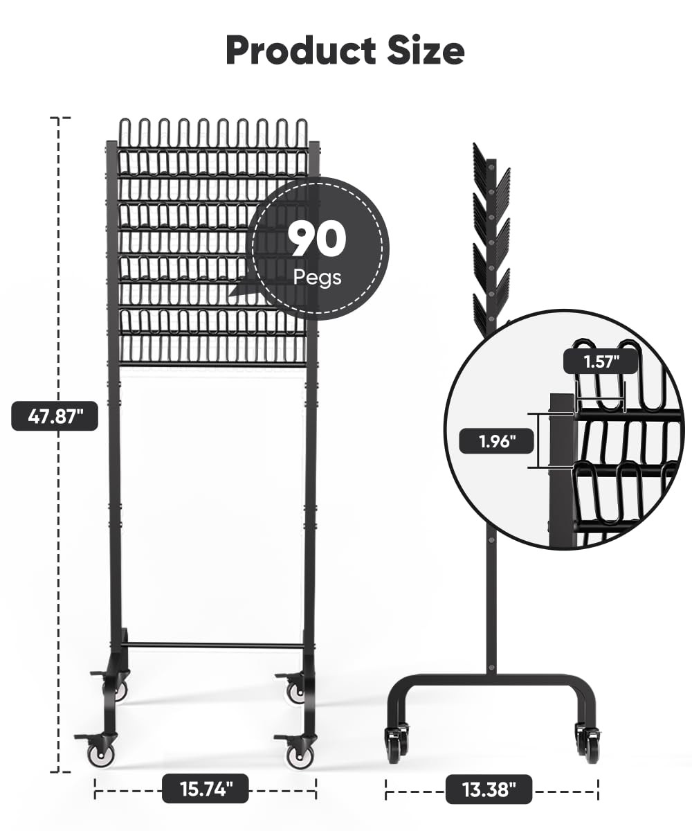 90 Pegs Braiding Hair Rack, Adjustable Metal Hair Separator Stand with Wheels…