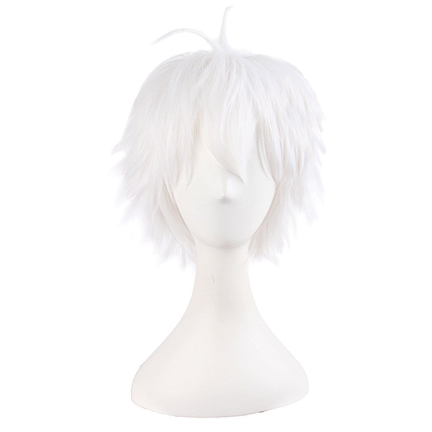 14″/35cm Men With Short Hair Tied Ponytail Cosplay Party Wigs (White)