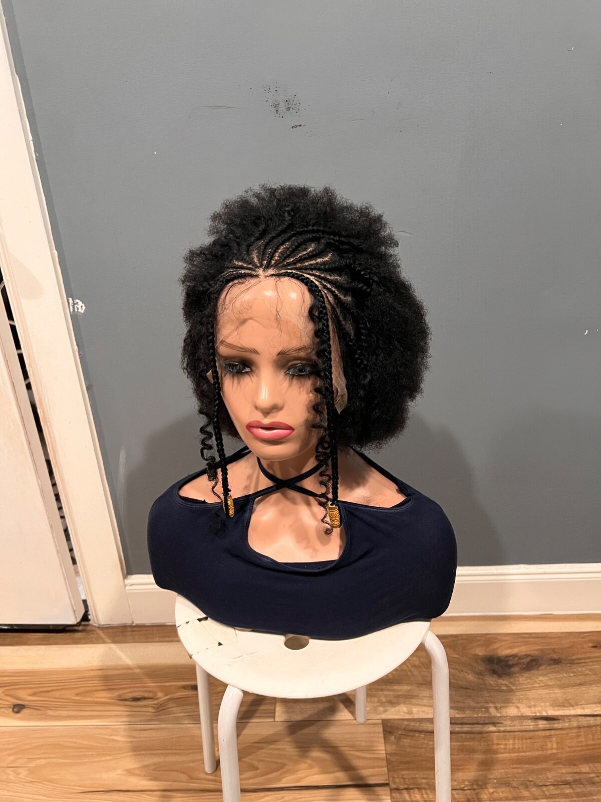 Braided cornrow Afro wig. Human hair wig with baby hair just as pictured.