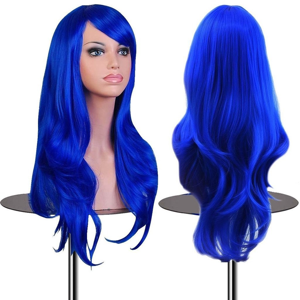 Wigs 28″ Long Wavy Hair Heat Resistant Cosplay Wig for Women (Blue)