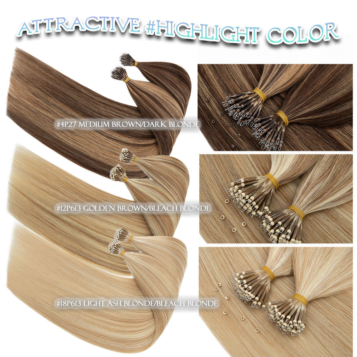 CLEARANCE Nano Ring 100% Human Remy Hair Extensions Micro Loop Beads Ombre 100pc