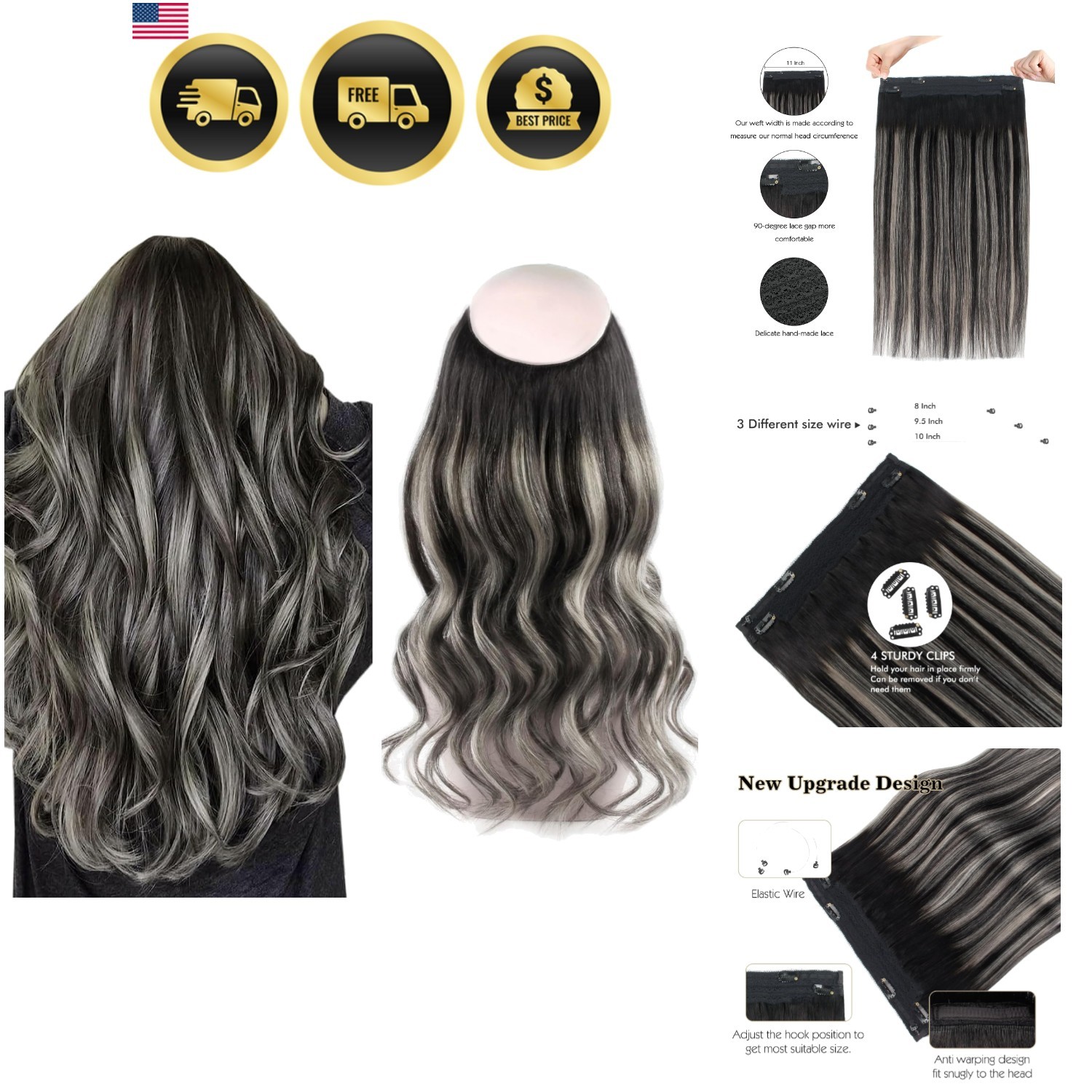 Hair Extensions Human Hair Invisible Wire Straight 14 Inch Secure Clips