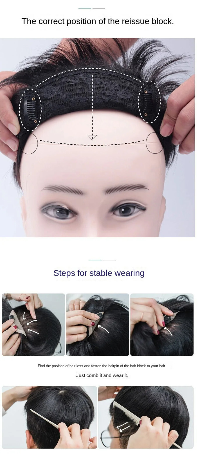 Men’s 100% Real Human Hair Topper Toupee Clip in Hairpiece Top Short Natural Wig