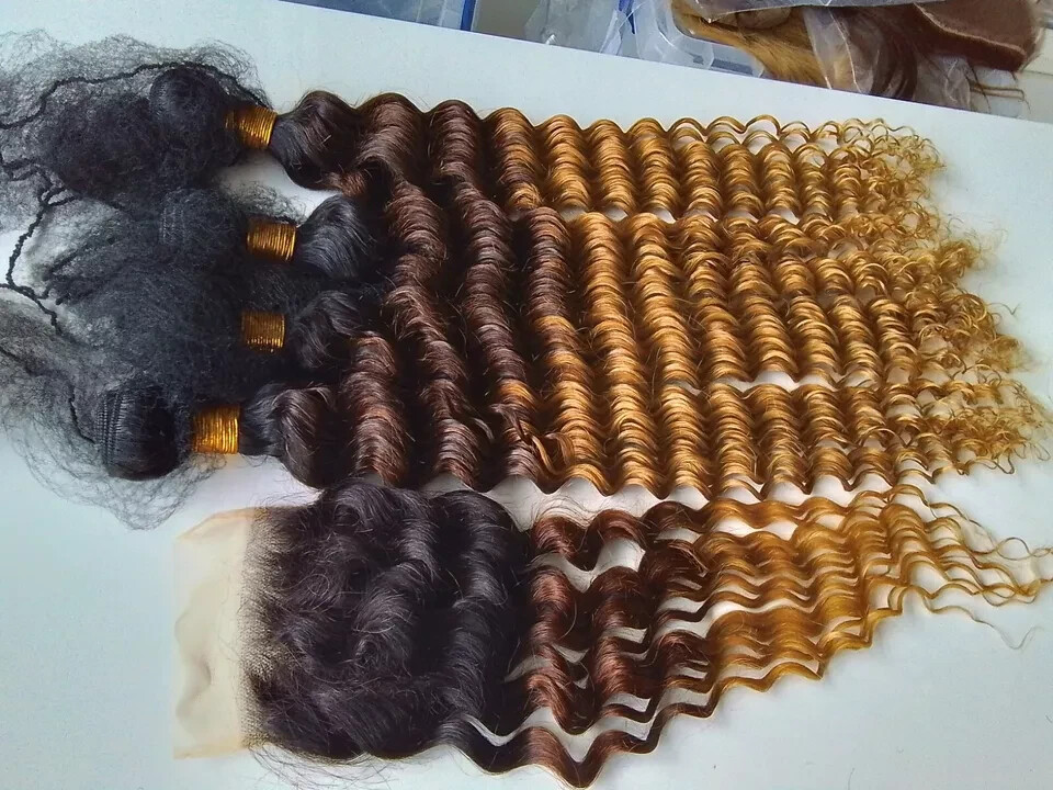 12A BRAZILIAN VIRGIN HUMAN HAIR 3TONES 32+32+32+32&26INCH CLOSURE 450g DEEP WAVE
