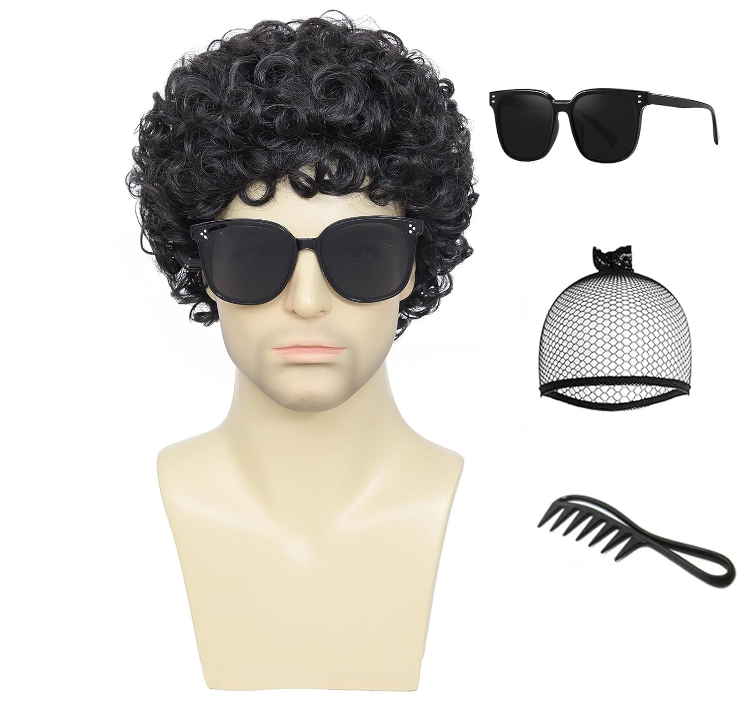 Adequate Men’S Black Afro Wig, 70S 80S Disco Costume Wig, Retro Curly Wig for Ha