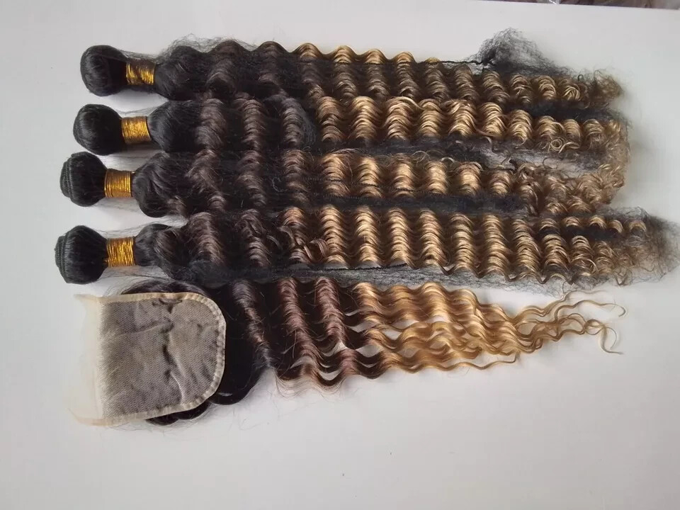 12A BRAZILIAN VIRGIN HUMAN HAIR 3TONES 32+32+32+32&26INCH CLOSURE 450g DEEP WAVE