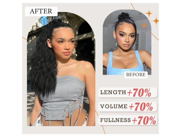 18 In Long Corn Wave Ponytail Extension Heat Resistant Black Stamped Glorious